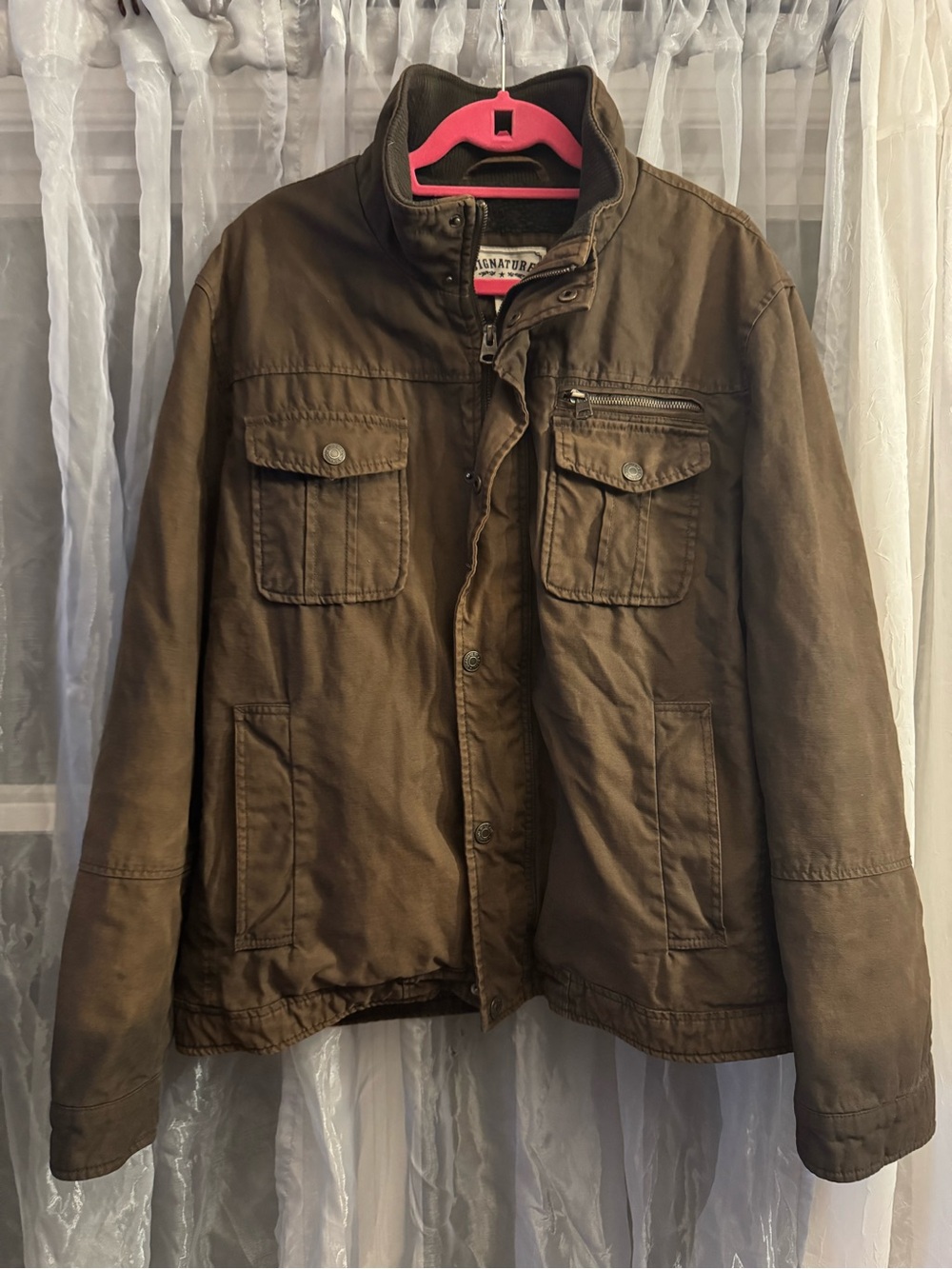 Signature by Levi Strauss Cotton Brown Black Sherpa Interior Military Field